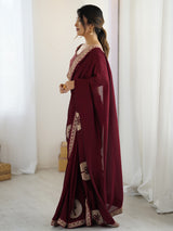 Women's Maroon Festive Saree