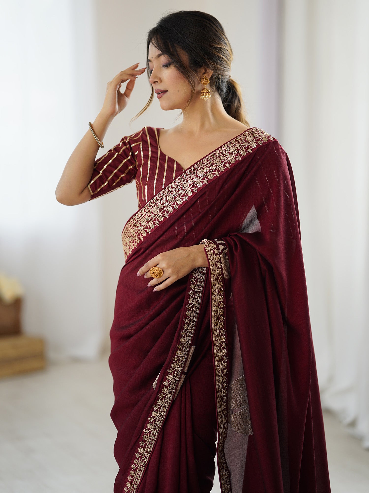 Women's Maroon Festive Saree