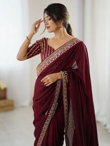 Women's Maroon Festive Saree