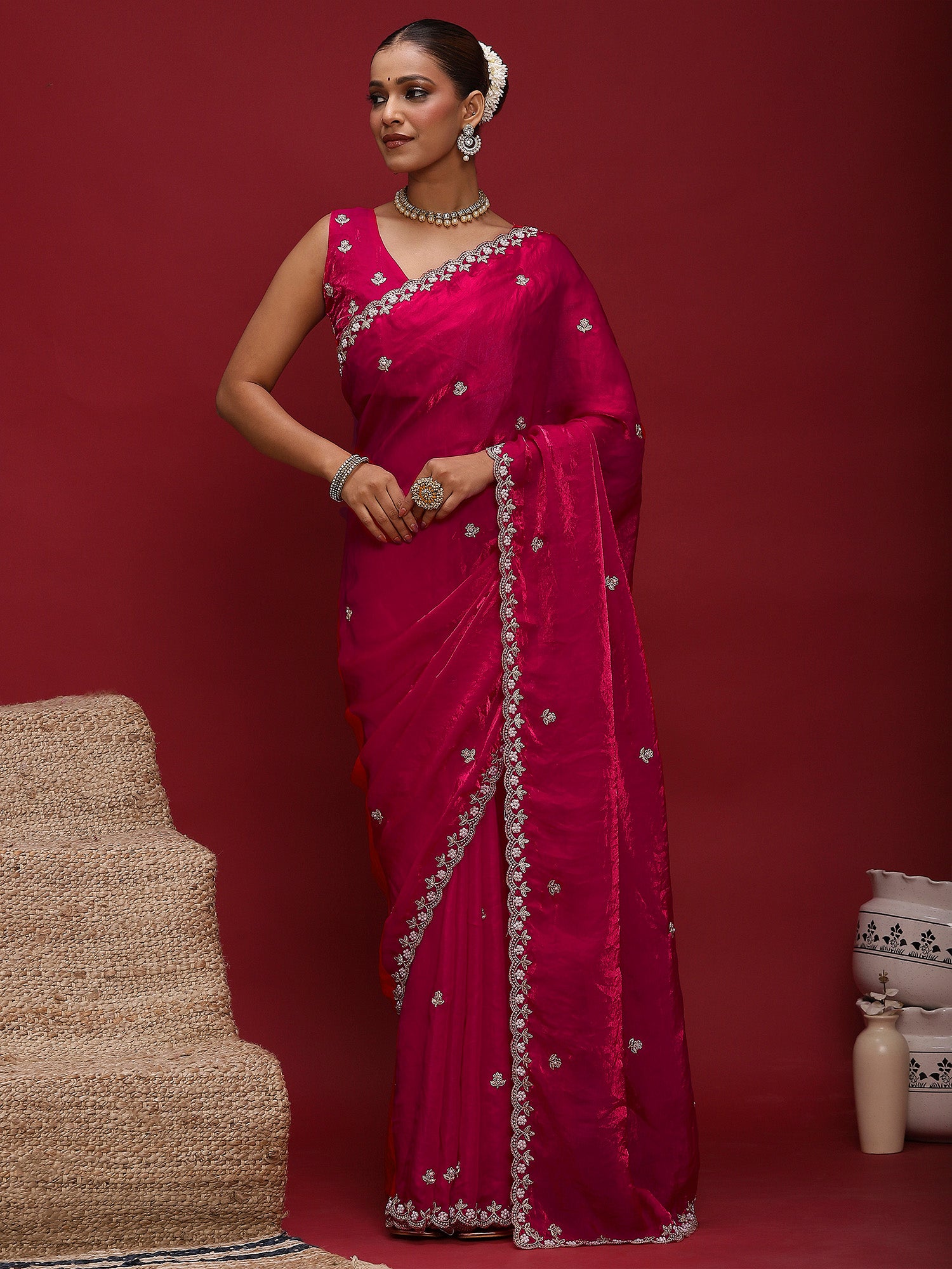 Women's Pink Festive Saree