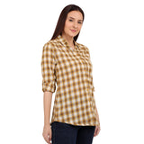 Women's Yellow Casual Regular Fit Checked Full Sleeves Shirt