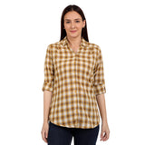 Women's Yellow Casual Regular Fit Checked Full Sleeves Shirt