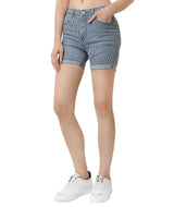 Women's Blue Casual Regular Fit Striped Shorts