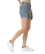 Women's Blue Casual Regular Fit Striped Shorts