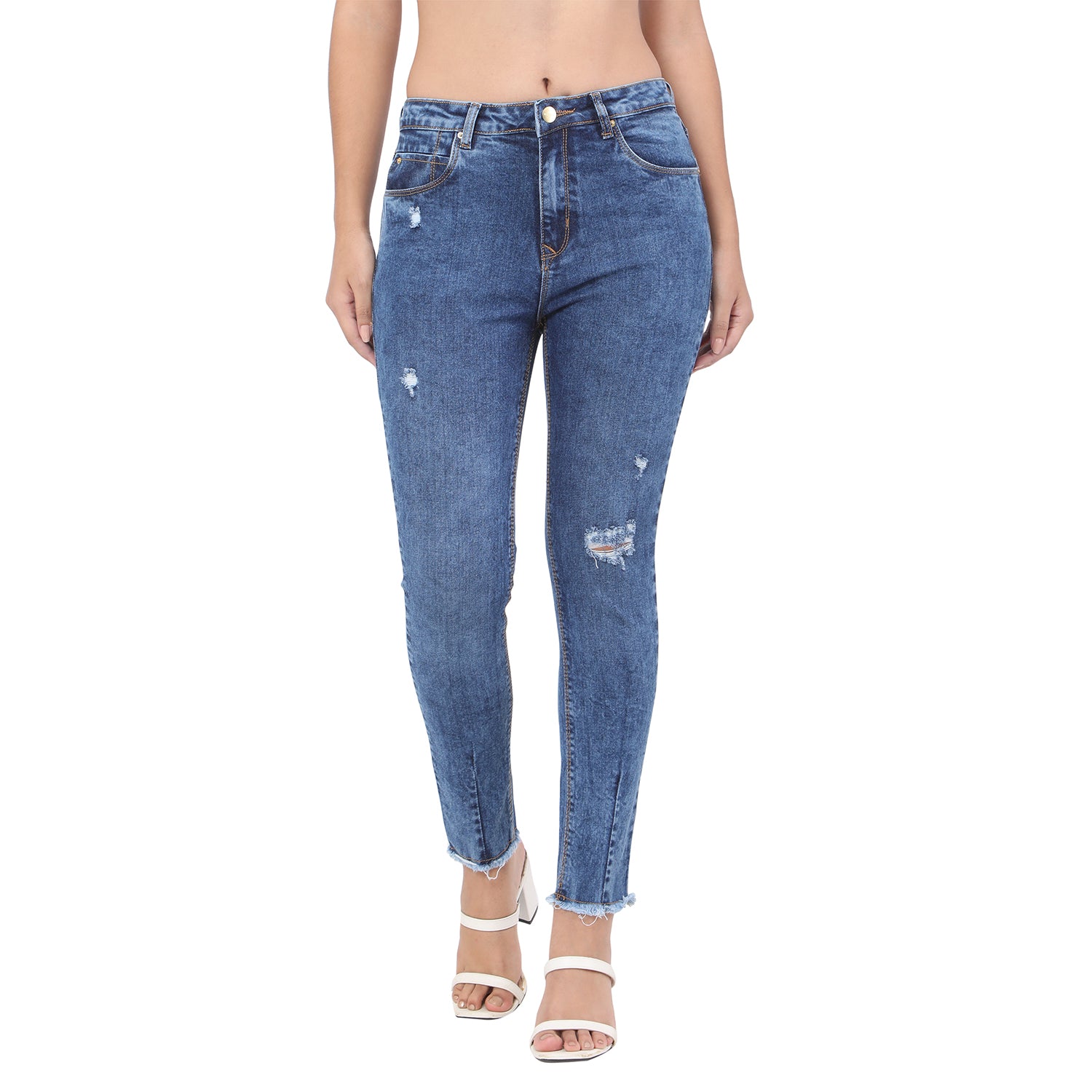 Women's Blue Casual Slim Fit Solid Jeans