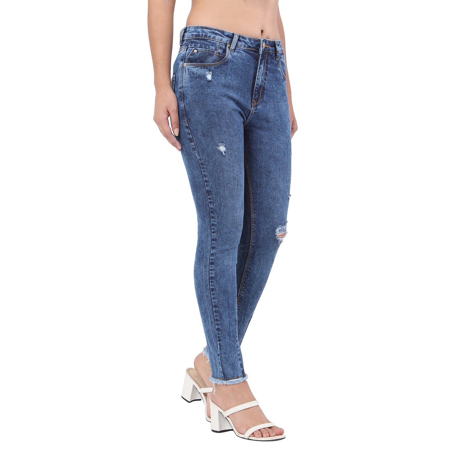 Women's Blue Casual Slim Fit Solid Jeans