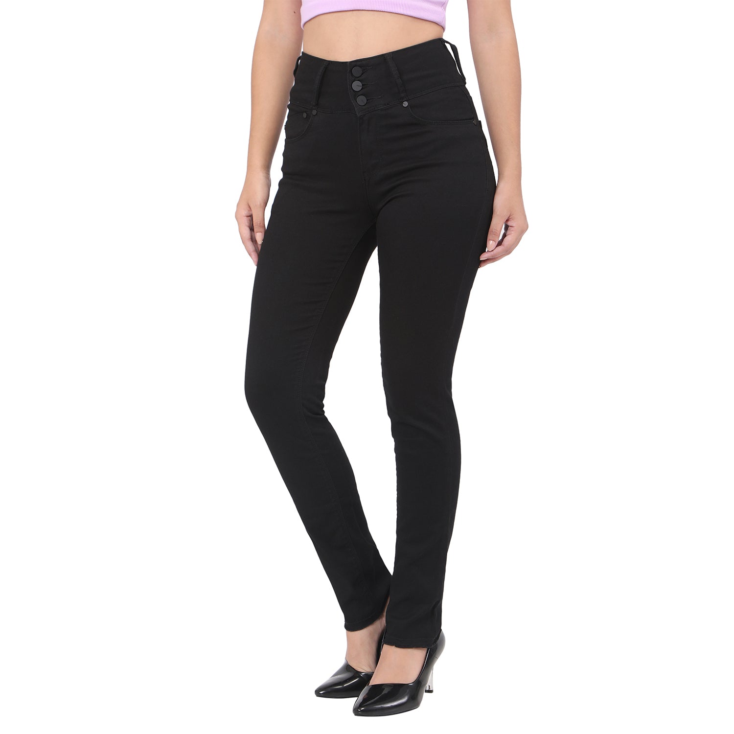 Women's Black Casual Slim Fit Solid Jeans