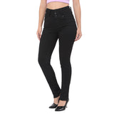 Women's Black Casual Slim Fit Solid Jeans
