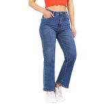 Women's Blue Casual Straight Fit Solid Jeans