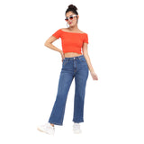 Women's Blue Casual Straight Fit Solid Jeans