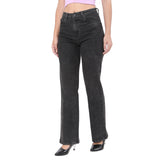 Women's Black Casual Straight Fit Solid Jeans