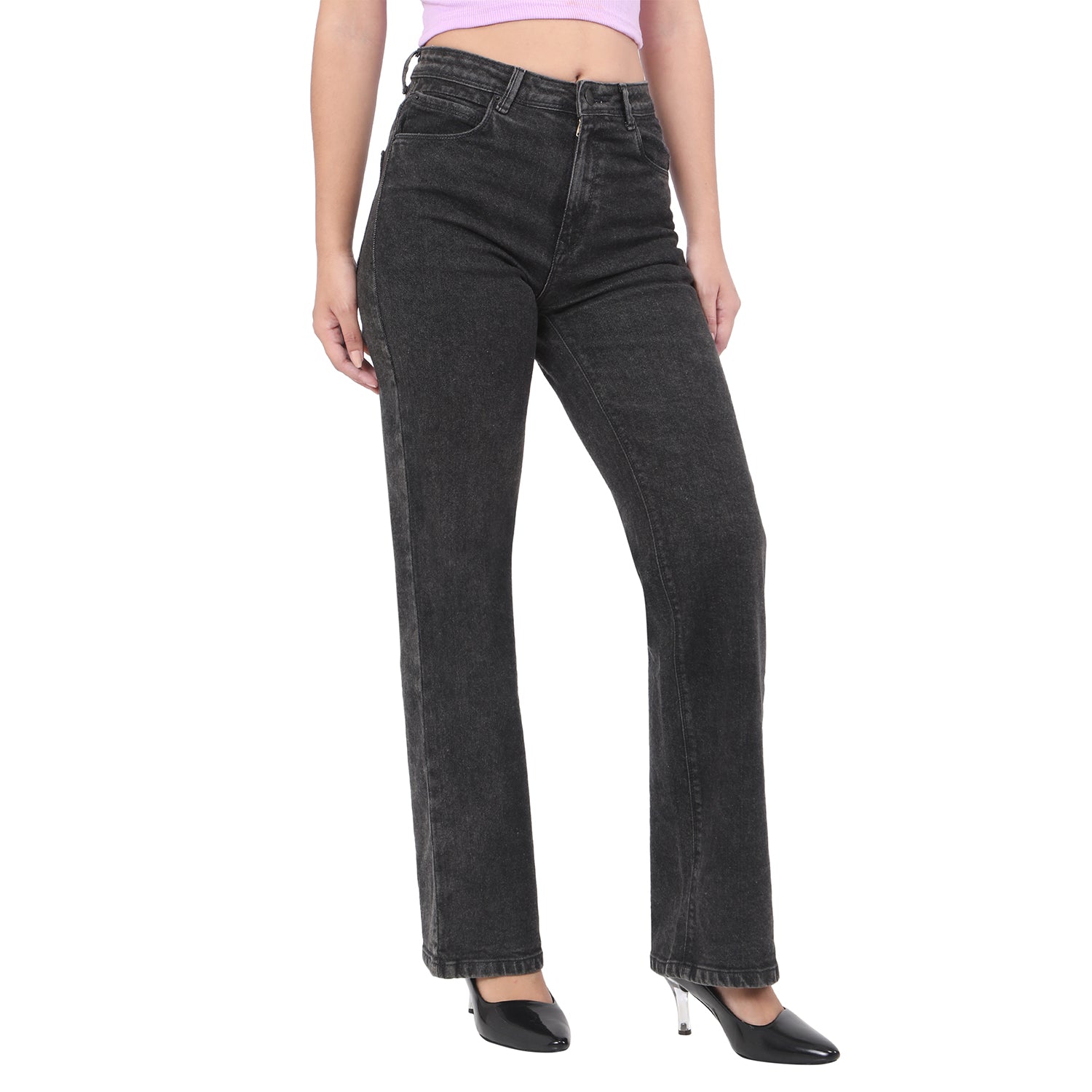 Women's Black Casual Straight Fit Solid Jeans