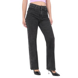 Women's Black Casual Straight Fit Solid Jeans