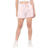 Women's Pink Casual Regular Fit Striped Shorts