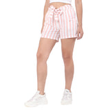 Women's Pink Casual Regular Fit Striped Shorts