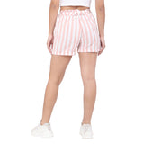 Women's Pink Casual Regular Fit Striped Shorts