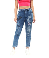 Women's Blue Casual Regular Fit Printed Jeans