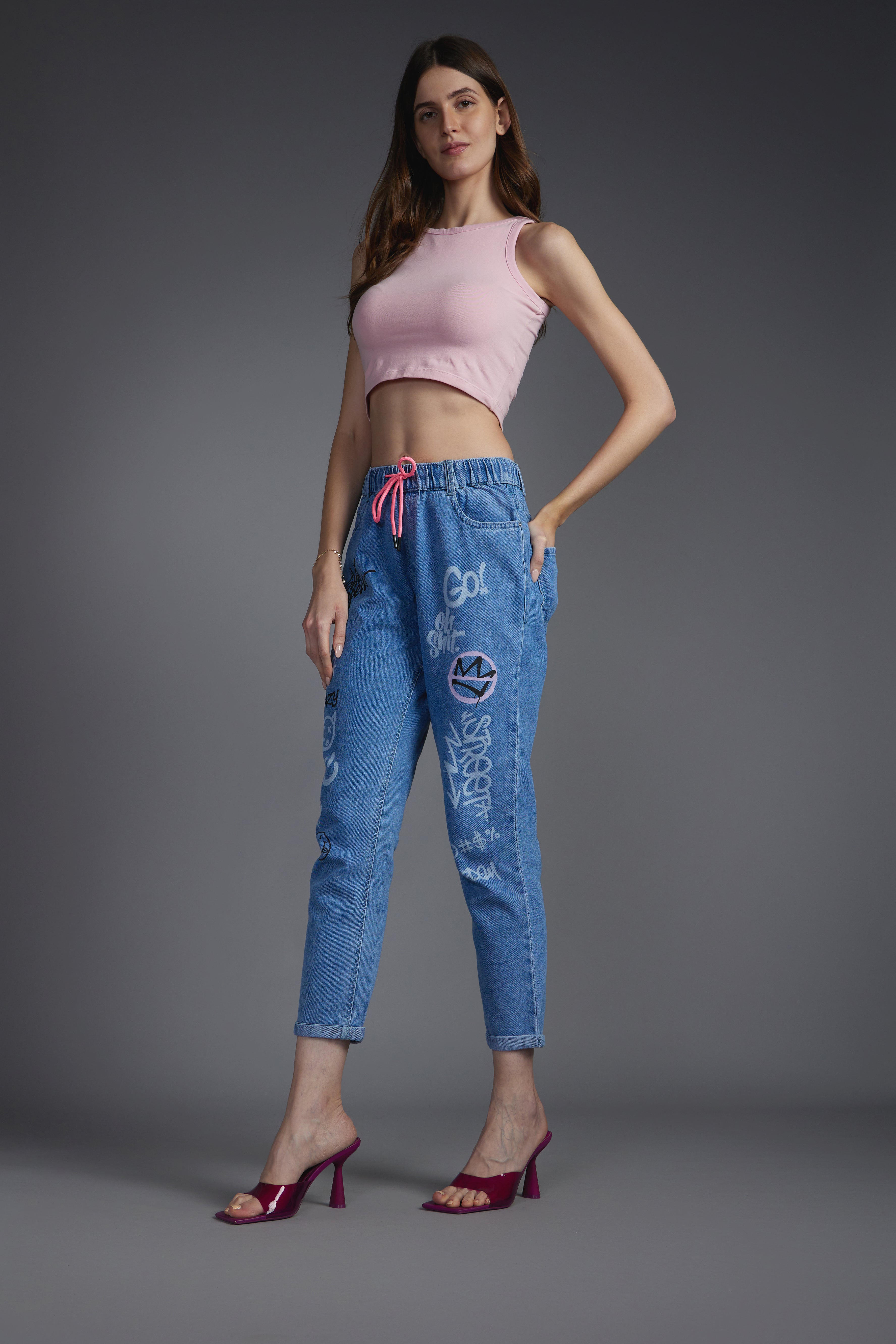 Women's Blue Casual Regular Fit Printed Jeans