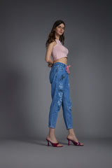Women's Blue Casual Regular Fit Printed Jeans