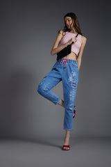 Women's Blue Casual Regular Fit Printed Jeans
