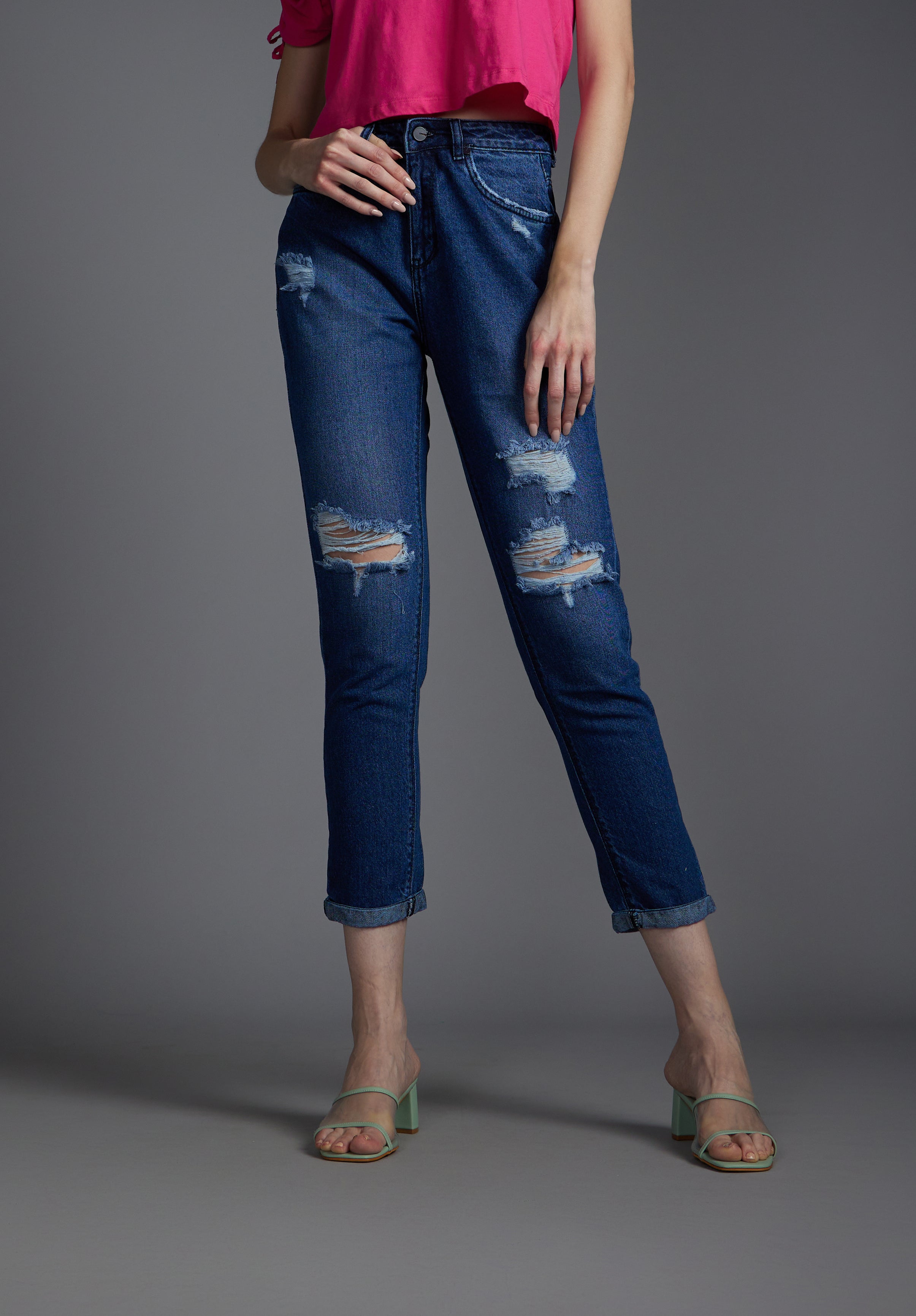 Women's Blue Casual Regular Fit Solid Jeans