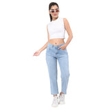 Women's Blue Casual Straight Fit Solid Jeans
