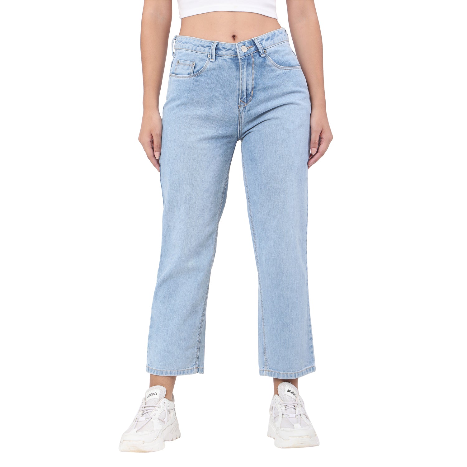 Women's Blue Casual Straight Fit Solid Jeans