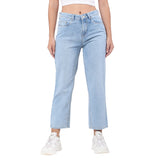 Women's Blue Casual Straight Fit Solid Jeans