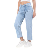 Women's Blue Casual Straight Fit Solid Jeans