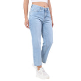 Women's Blue Casual Straight Fit Solid Jeans