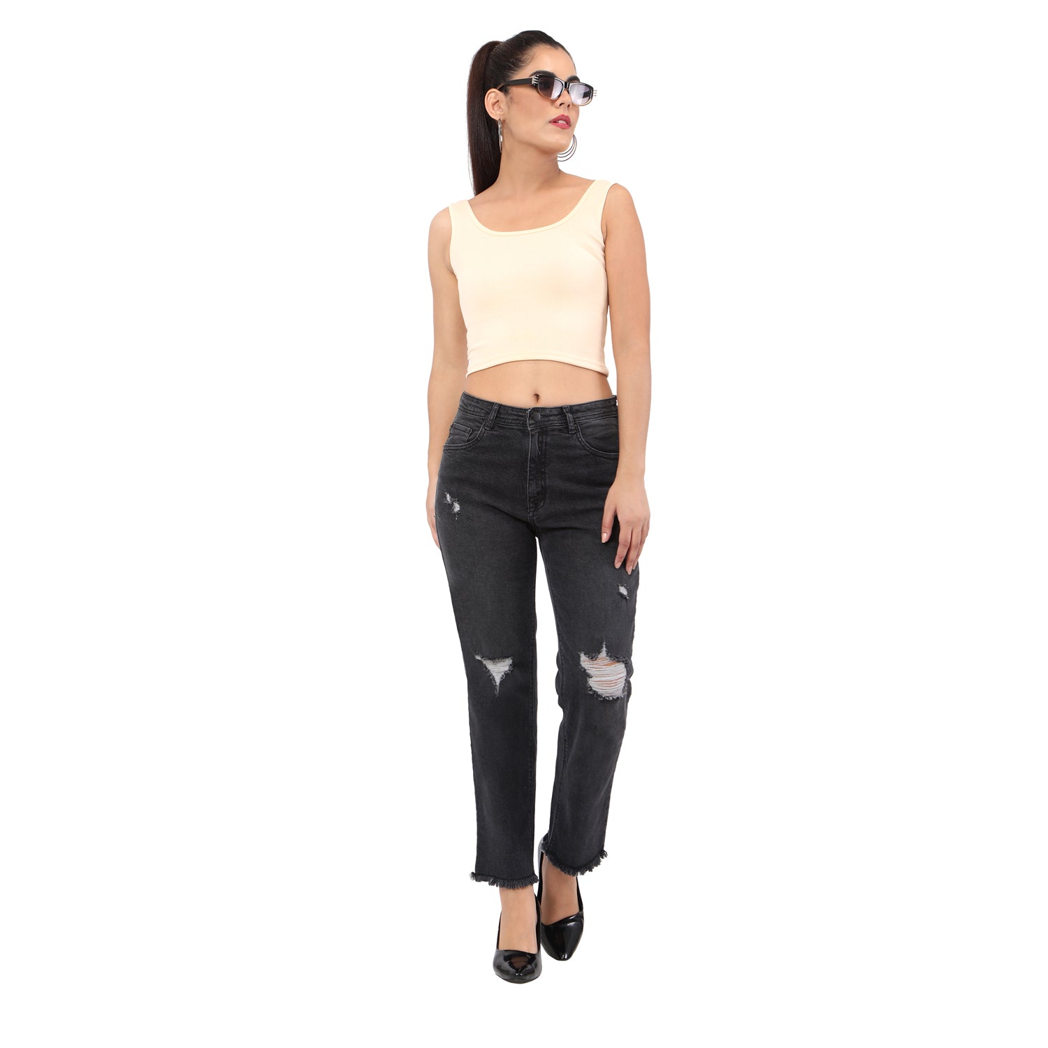 Women's Black Casual Slim Fit Solid Jeans