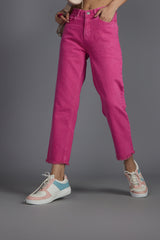 Women's Pink Casual Straight Fit Solid Jeans