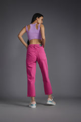 Women's Pink Casual Straight Fit Solid Jeans