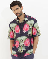 Men's Purple Casual Regular Fit Printed Half Sleeves Shirt