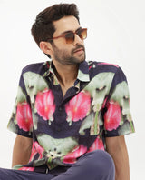 Men's Purple Casual Regular Fit Printed Half Sleeves Shirt