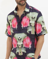 Men's Purple Casual Regular Fit Printed Half Sleeves Shirt