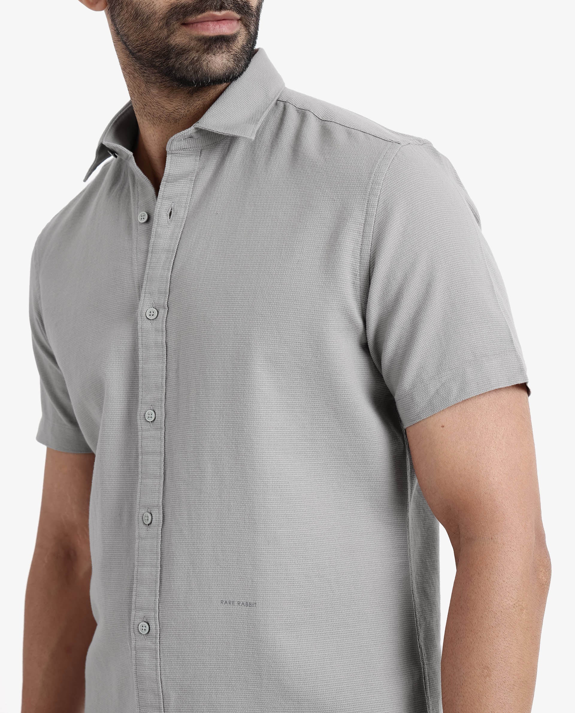Men's Grey Casual Regular Fit Solid Half Sleeves Shirt