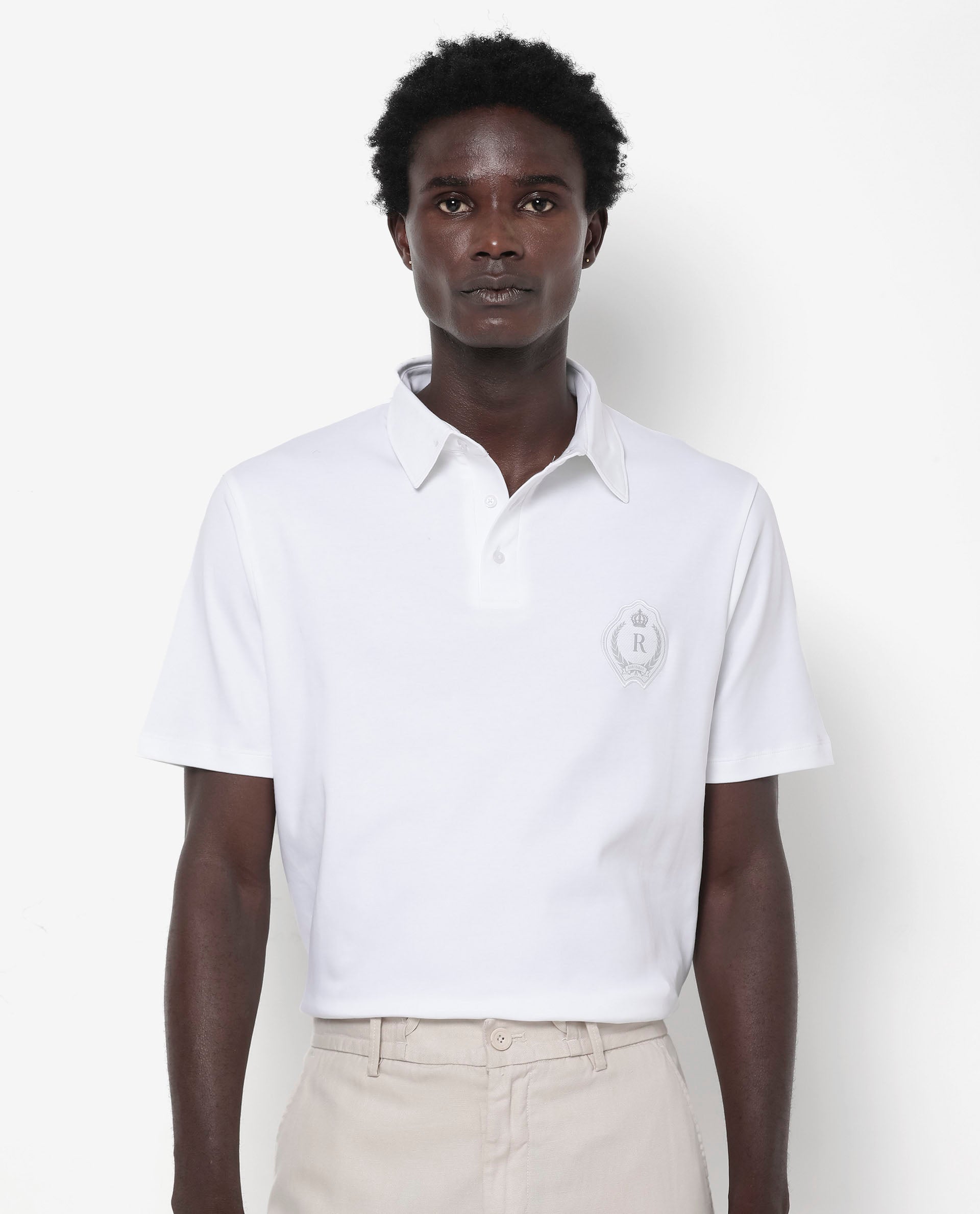 Men's White Casual Regular Fit Solid Half Sleeves Polo Tshirt