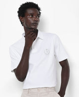 Men's White Casual Regular Fit Solid Half Sleeves Polo Tshirt