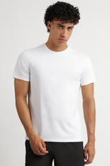 Men's White Casual Cotton Blend Half Sleeves Tshirt