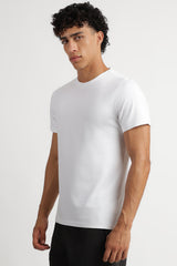 Men's White Casual Cotton Blend Half Sleeves Tshirt