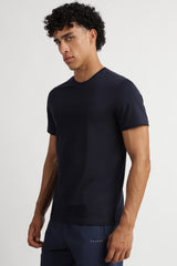 Men's Navy Blue Casual Cotton Blend Half Sleeves Tshirt