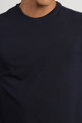 Men's Navy Blue Casual Cotton Blend Half Sleeves Tshirt