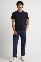 Men's Navy Blue Casual Cotton Blend Half Sleeves Tshirt