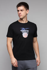 Men's Black Casual Cotton Blend Half Sleeves Tshirt