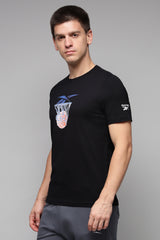 Men's Black Casual Cotton Blend Half Sleeves Tshirt
