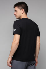 Men's Black Casual Cotton Blend Half Sleeves Tshirt