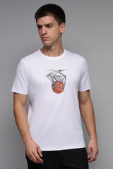 Men's White Casual Cotton Blend Half Sleeves Tshirt