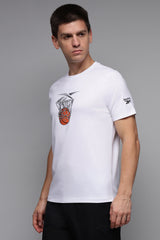 Men's White Casual Cotton Blend Half Sleeves Tshirt