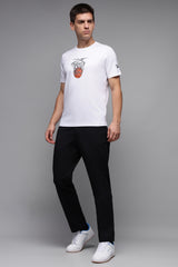 Men's White Casual Cotton Blend Half Sleeves Tshirt